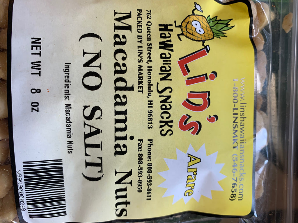 12 oz Macadamia Nuts (No Salt) Lin's Hawaiian Snacks